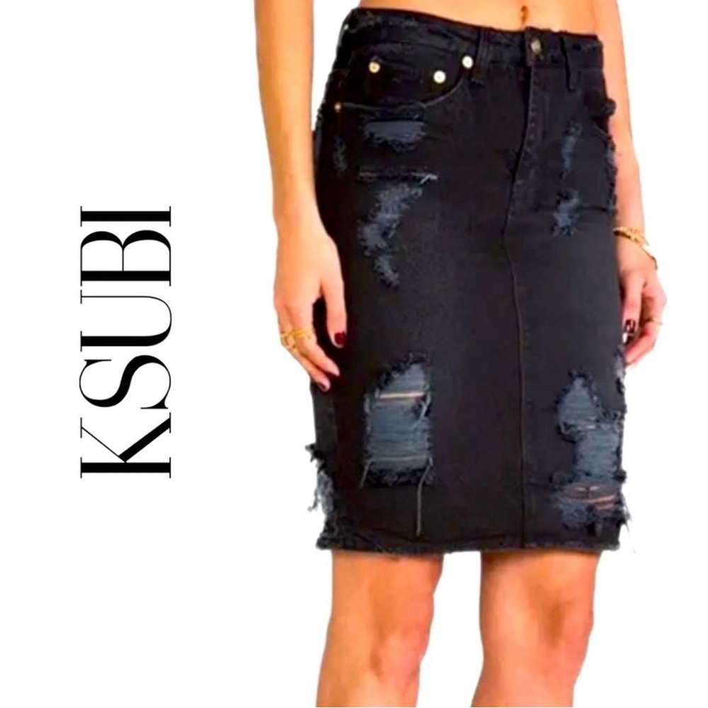 KSUBI Hi & Wasted Skirt Black Wash Posh Blasted Womens Pencil Mini Skirt Size 25